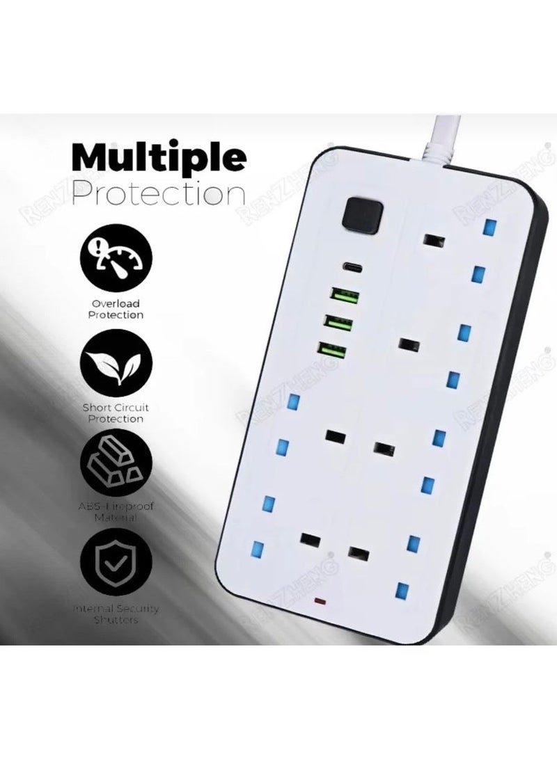 Labra 10‑in‑1 Power Strip with 6 Outlets & 3 USB Ports & 1 PD Port– Child‑Safety Protection, Safety Gate, 2500W Flame‑Retardant Extension - Image 5