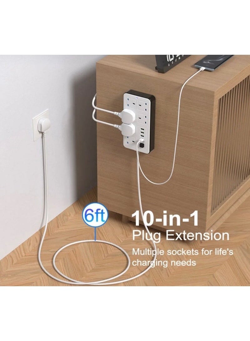 Labra 10‑in‑1 Power Strip with 6 Outlets & 3 USB Ports & 1 PD Port– Child‑Safety Protection, Safety Gate, 2500W Flame‑Retardant Extension - Image 3