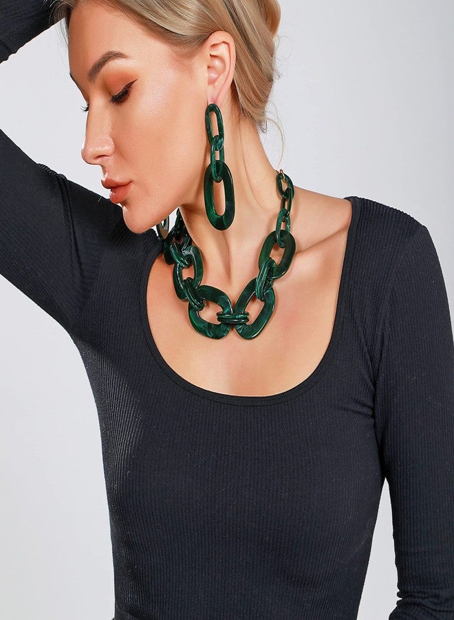 بوكار طقم مجوهرات بوكار للنساء، قلادة سميكة من الأكريليك بتصميم مكعب وسلسلة وأقراط حلقية، مصنوع من الأكريليك، بدون أحجار كريمة. - Image 2