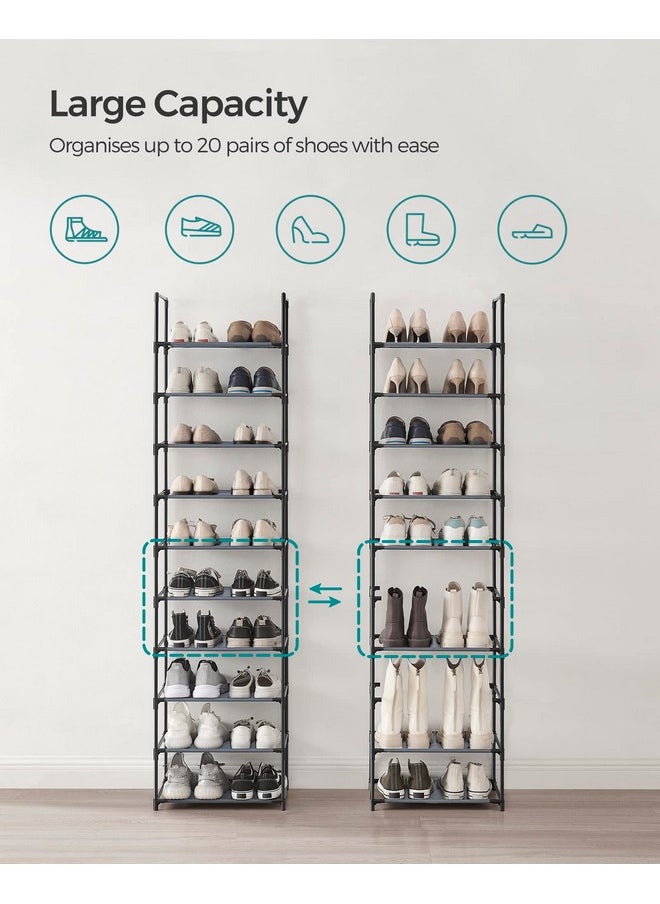 SONGMICS SONGMICS Shoe Rack, 10 Tier Shoe Shelf, Shoe Storage Organizer, Space-Saving, 11 x 17.7 x 68.1 Inches, Metal Frame, Non-Woven Fabric Shelves, for Entryway, Bedroom, Grey ULSH010G01  - Image 3