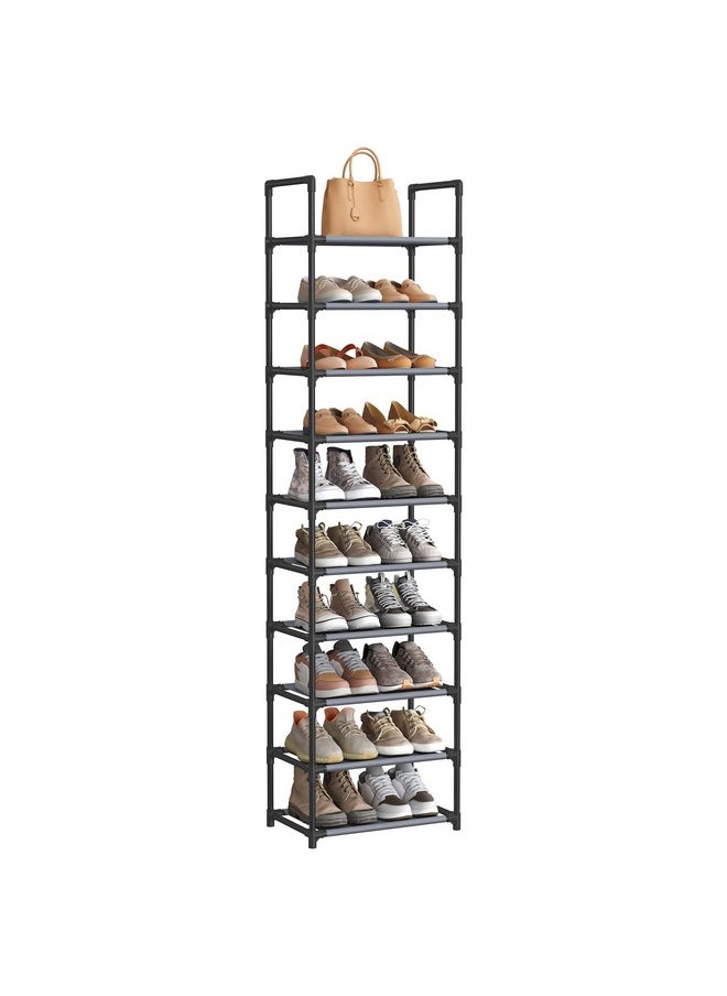 SONGMICS SONGMICS Shoe Rack, 10 Tier Shoe Shelf, Shoe Storage Organizer, Space-Saving, 11 x 17.7 x 68.1 Inches, Metal Frame, Non-Woven Fabric Shelves, for Entryway, Bedroom, Grey ULSH010G01  - Image 1