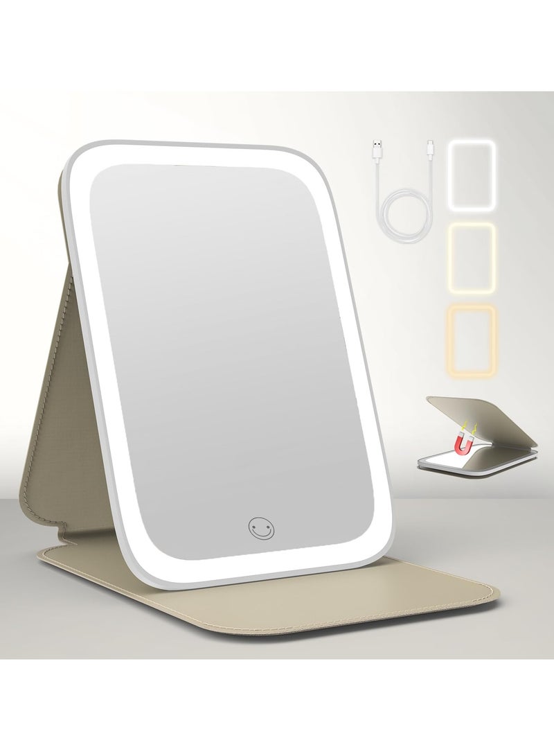tekstap Makeup Mirror with Light, Rechargeable 360°Rotation Vanity Mirror with Leather Cover, 3 Color Temperature  - Image 1