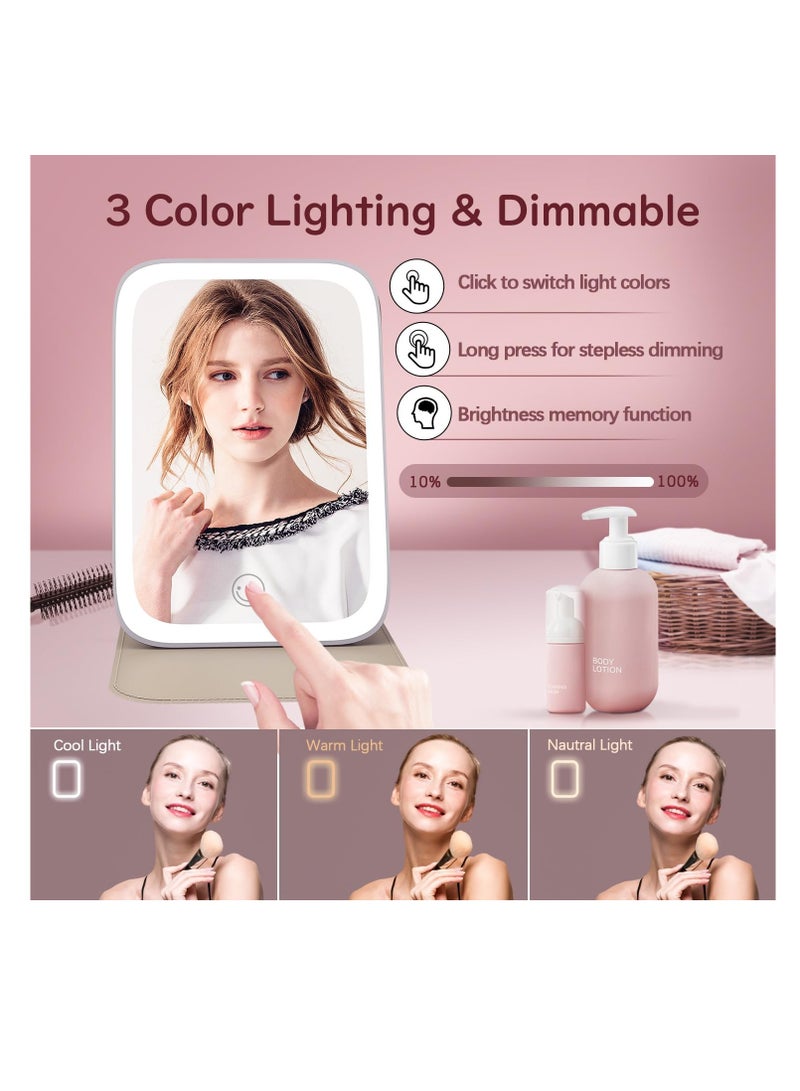 tekstap Makeup Mirror with Light, Rechargeable 360°Rotation Vanity Mirror with Leather Cover, 3 Color Temperature  - Image 2
