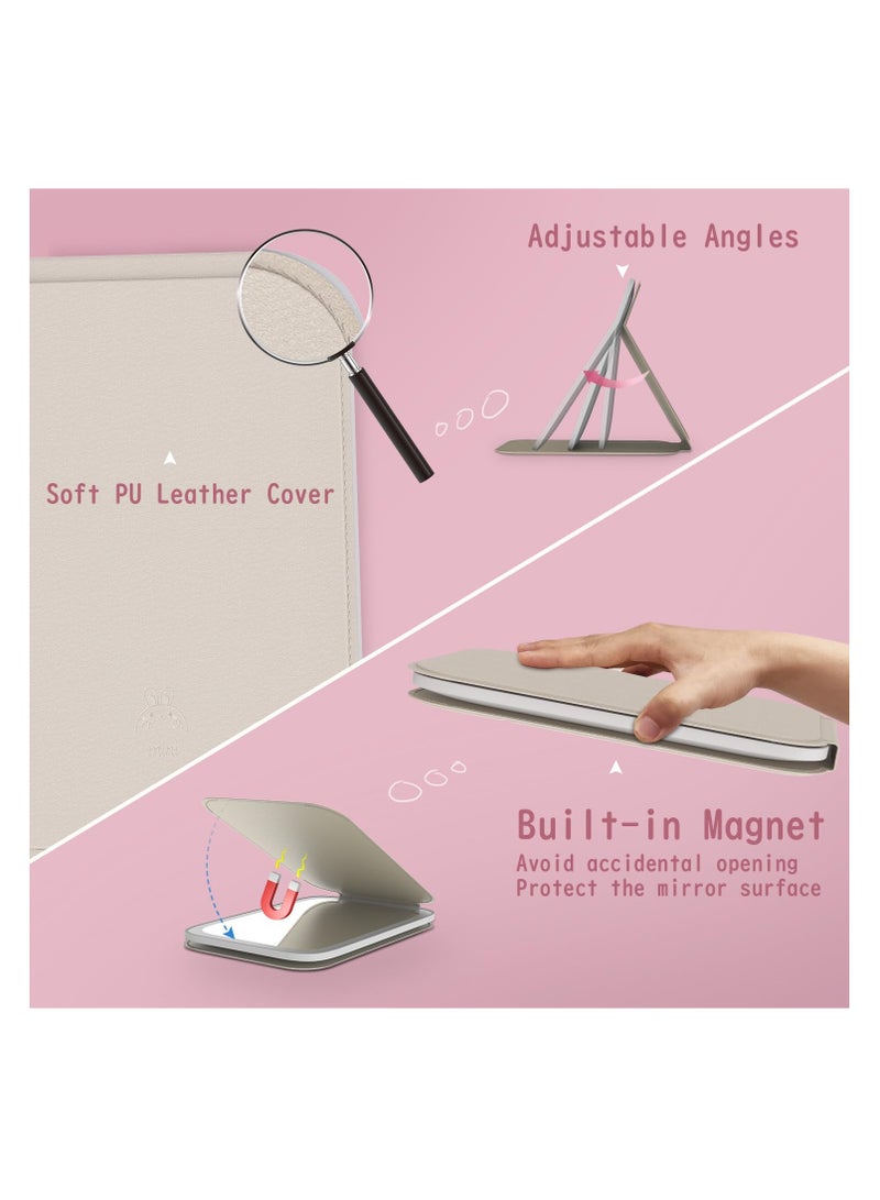 tekstap Makeup Mirror with Light, Rechargeable 360°Rotation Vanity Mirror with Leather Cover, 3 Color Temperature  - Image 3