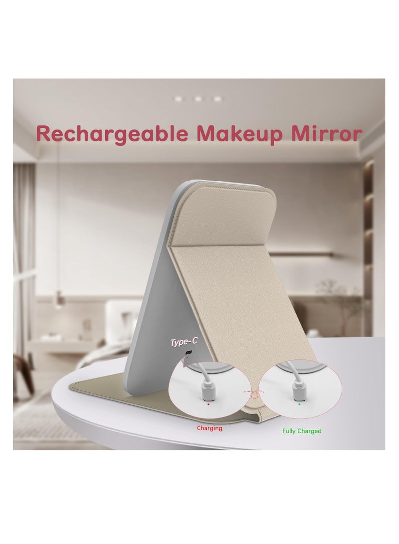 tekstap Makeup Mirror with Light, Rechargeable 360°Rotation Vanity Mirror with Leather Cover, 3 Color Temperature  - Image 4