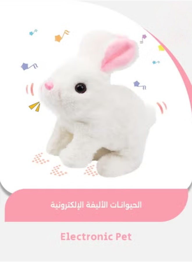 أرنب قطيفة أبيض 18×18 سم، لعبة تفاعلية تمشي وتقفز، حيوان أليف إلكتروني، هدية محايدة للجميع، أبيض نقي - Image 1