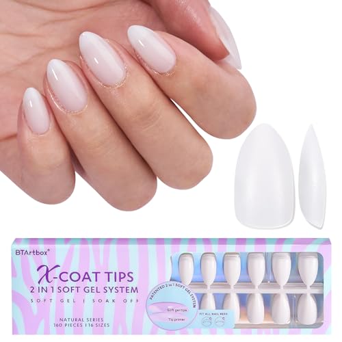 BTArtboxnails Almond Gel Nail Tips Short - Pre Colored Milky White Soft Gel Nail Tips, Milky White Press on Nails, Natural XCOATTIPS - Image 1