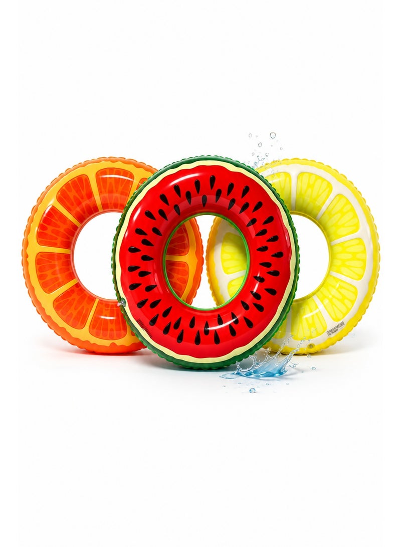 3 PCS Fruit Inflatable Swim Rings, 32.5 Inch Pool Float Tubes for Kids and Adults, Watermelon Lemon Orange Swimming Rings for Pool Beach Summer Party - Image 1