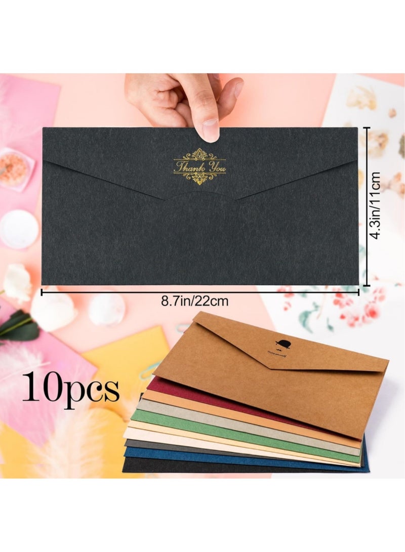 saykfoe [10 Pcs] Thickened Vintage Color Envelope,with 16 Stationery Paper and 13 Stickers, “8.7 x 4.3inch” Premium Envelopes for Invitation Envelopes, Colourful Budget Envelopes, Vintage Kraft Paper Envelopes, BAG Envelope Set  - Image 2