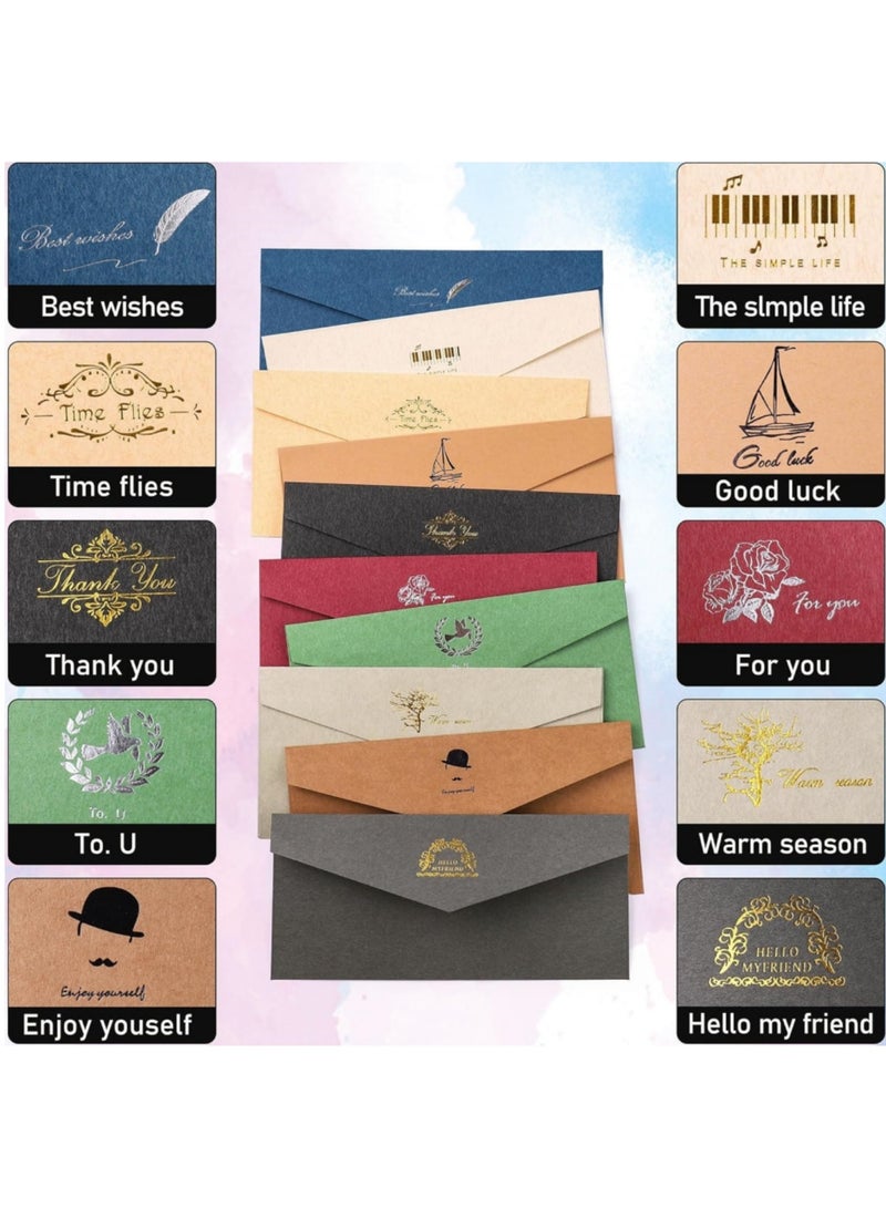 saykfoe [10 Pcs] Thickened Vintage Color Envelope,with 16 Stationery Paper and 13 Stickers, “8.7 x 4.3inch” Premium Envelopes for Invitation Envelopes, Colourful Budget Envelopes, Vintage Kraft Paper Envelopes, BAG Envelope Set  - Image 4