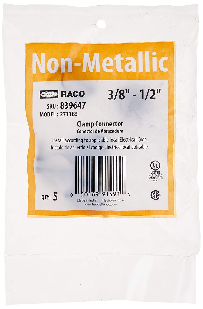 راكو كابل Hubbell-Raco 2711B5 للضغط على Nmsc مقاس 1/2 بوصة من الزنك، 5 عبوات باللون الرمادي - Image 4