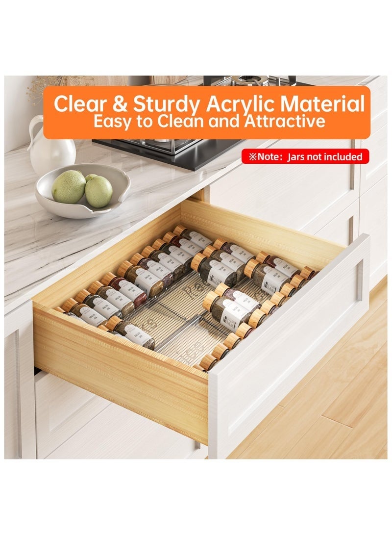 Bukela Spice Drawer Organizer, 4 pcs- 2 Tier Clear Acrylic Drawer Seasoning Organizer, Expandable From 11"to 22" Kitchen Spice Rack Organizers and Storage for Drawer (Jars not included) - Image 3