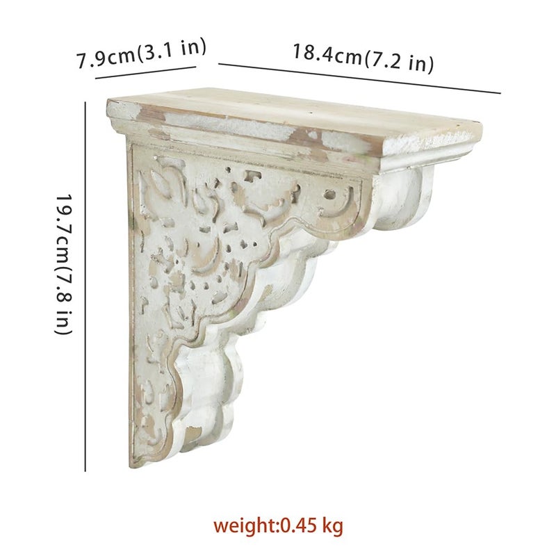 All Chic Set of 2 Corbels for Shelves Wood Corbels Decorative Shelf Brackets Farmhouse Decor Wooden Vintage Shelf White Floating Wall Shelf Long - Image 2