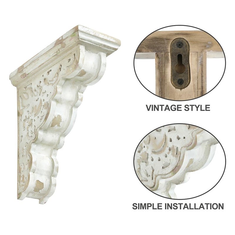 All Chic Set of 2 Corbels for Shelves Wood Corbels Decorative Shelf Brackets Farmhouse Decor Wooden Vintage Shelf White Floating Wall Shelf Long - Image 3