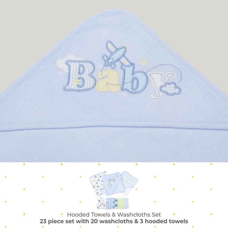 Spasilk Bath Hooded Towels & Washcloths Set for Babies, 23-Piece Gift Set, Blue - Image 2
