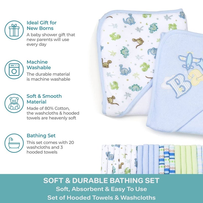 Spasilk Bath Hooded Towels & Washcloths Set for Babies, 23-Piece Gift Set, Blue - Image 5