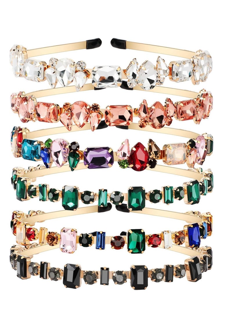 إسكدنيا Rhinestone Headbands, 6 Pcs Style Crystal Thin Head Bands, Jeweled Headbands Colorful Vintage Headband Hair Hoop Accessories for Girls - Image 1
