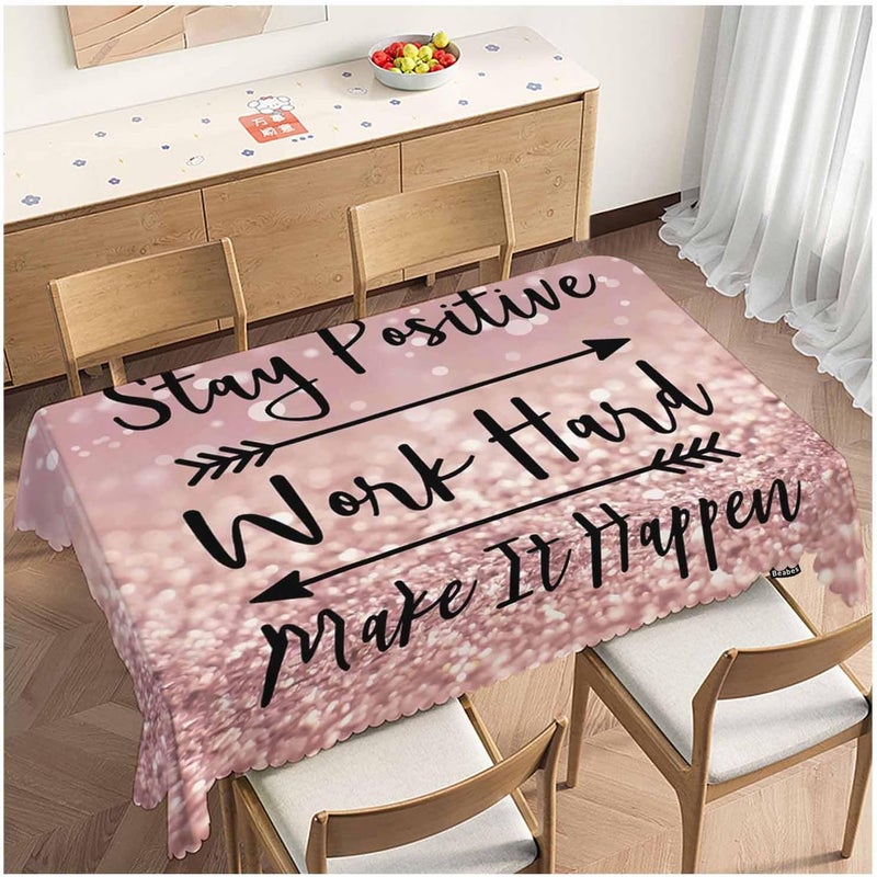 Beabes Funny Quote Table Cloth Rectangle Table 52X70 Stay Positive Work Hard and Make It Happen Wipeable Table Cover for Dinner Kitchen Outdoor Tablecloth for Party Banquets Weddings - Image 1