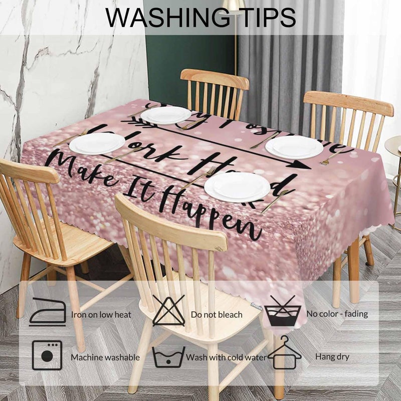 Beabes Funny Quote Table Cloth Rectangle Table 52X70 Stay Positive Work Hard and Make It Happen Wipeable Table Cover for Dinner Kitchen Outdoor Tablecloth for Party Banquets Weddings - Image 5