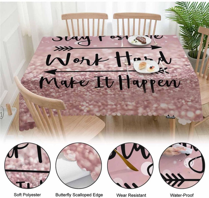 Beabes Funny Quote Table Cloth Rectangle Table 52X70 Stay Positive Work Hard and Make It Happen Wipeable Table Cover for Dinner Kitchen Outdoor Tablecloth for Party Banquets Weddings - Image 4
