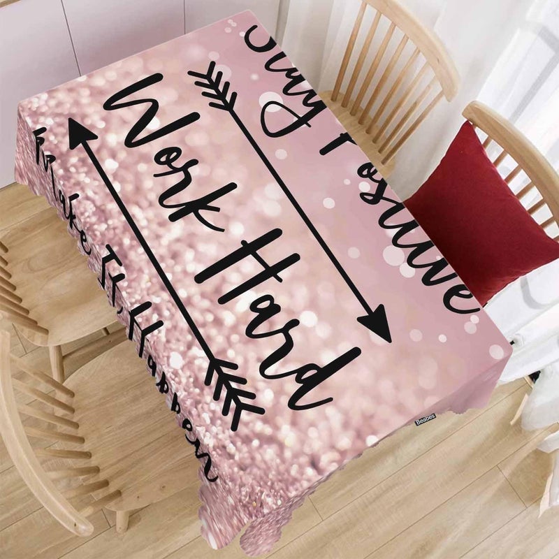 Beabes Funny Quote Table Cloth Rectangle Table 52X70 Stay Positive Work Hard and Make It Happen Wipeable Table Cover for Dinner Kitchen Outdoor Tablecloth for Party Banquets Weddings - Image 2