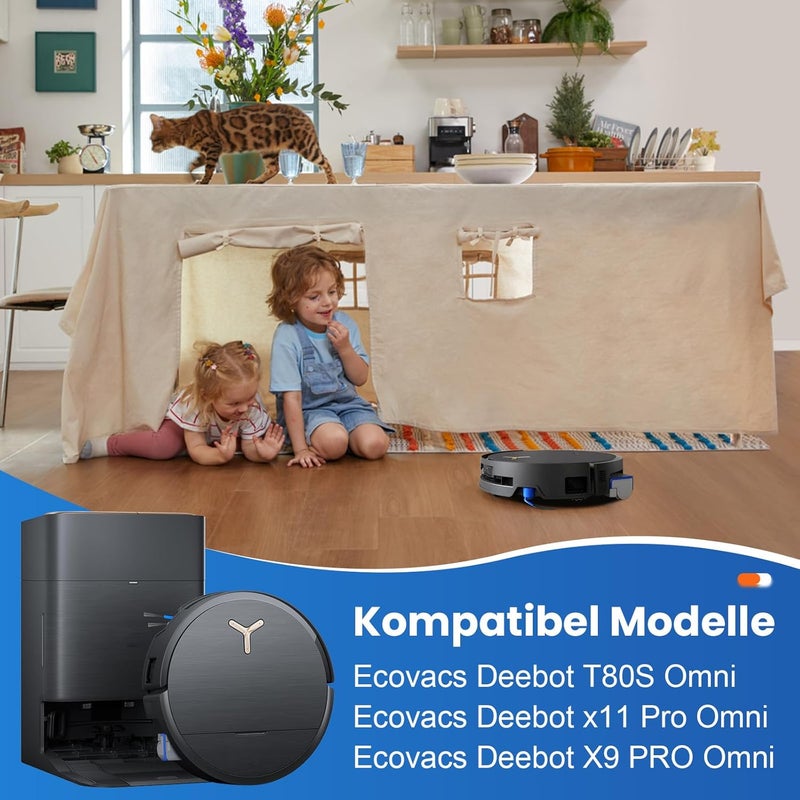 مجموعة ملحقات مكونة من 21 قطعة لمكنسة روبوت Ecovacs Deebot X9 PRO Omni، قطع غيار تشمل فرشاة رئيسية واحدة، 6 أكياس غبار، 2 بكرة ممسحة، 4 فلاتر، 6 فرش جانبية، فرشاة تنظيف واحدة، مفك براغي واحد - Image 2