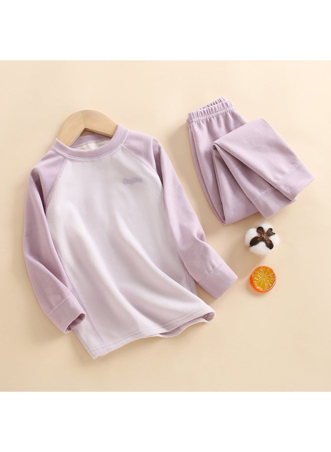 ملابس داخلية حرارية جديدة للأطفال بأكمام راجلان بدون درزات، بدلة للأولاد والبنات، خريف وشتاء، مبطنة بالفرو، رقبة مستديرة، بناطيل خريفية - Image 1