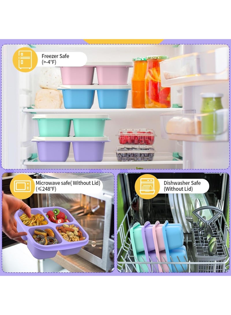 SYOSI 4 Pcs Bento Box, 4-Compartments Bento Lunch Box with Lid, Reusable BPA-Free Bento Box for School, Work and Travel, Snack Storage Box with 10 Small Fork, a Pair of Fork and Spoon  - Image 4