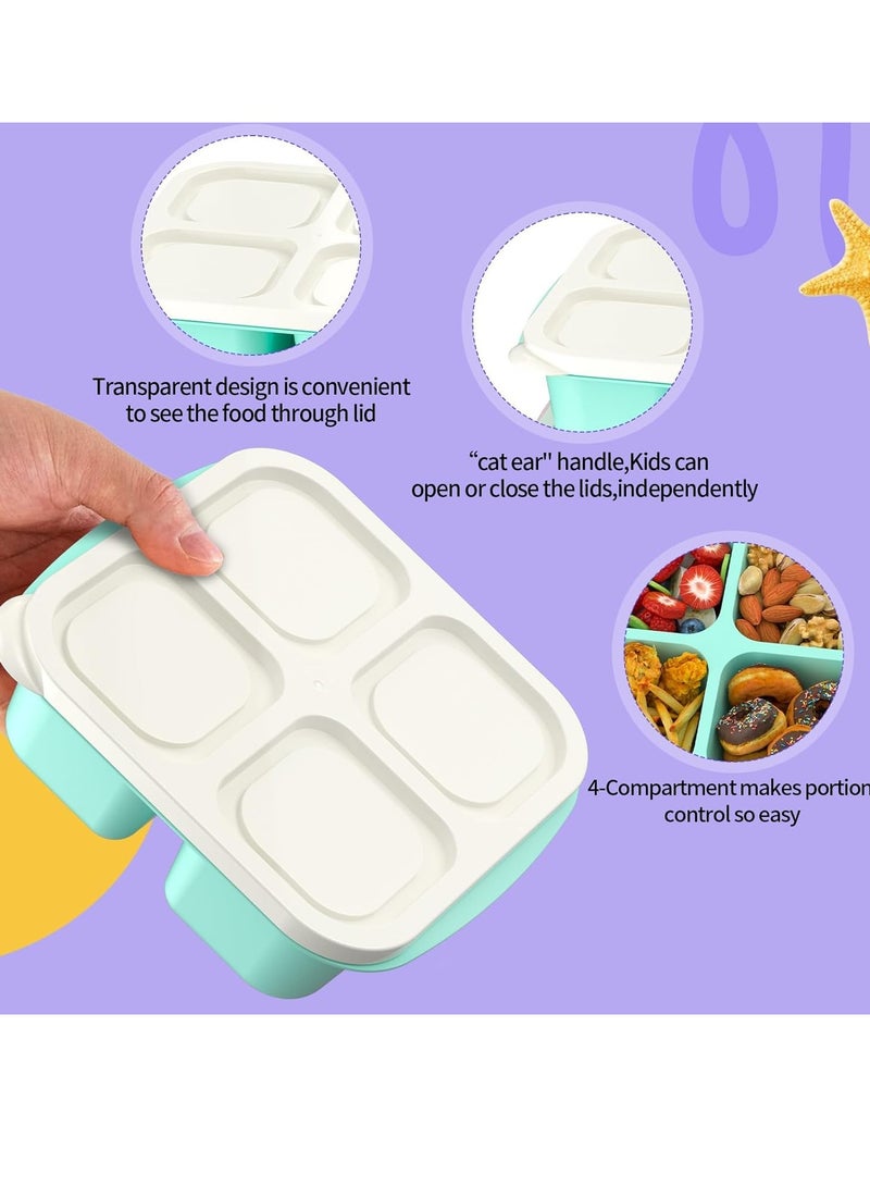 SYOSI 4 Pcs Bento Box, 4-Compartments Bento Lunch Box with Lid, Reusable BPA-Free Bento Box for School, Work and Travel, Snack Storage Box with 10 Small Fork, a Pair of Fork and Spoon  - Image 2