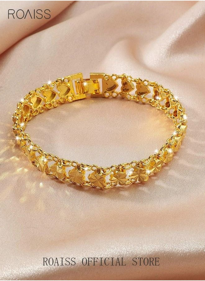 roaiss Heart Decor Chain Bracelet Cuff Bangle Jewelry Gift for Women Wife Golden  - Image 2