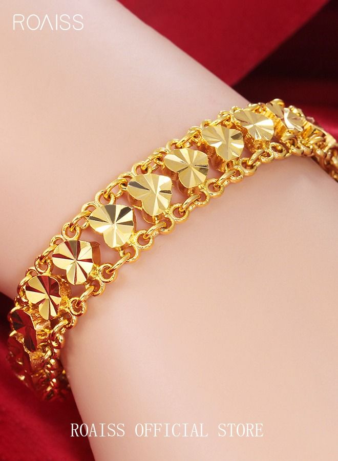 Heart Decor Chain Bracelet Cuff Bangle Jewelry Gift for Women Wife Golden 