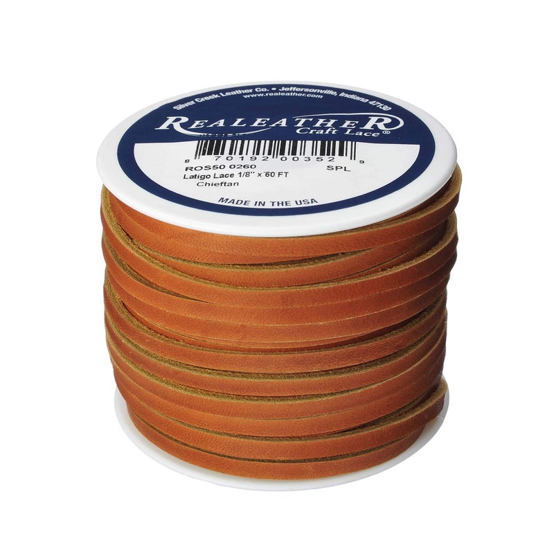 Realeather Silver Creek Leather Co Realeather Latigo Leather Lace for Crafts and Jewelry Making, 1/8" x 50', Cheiftan - Image 1