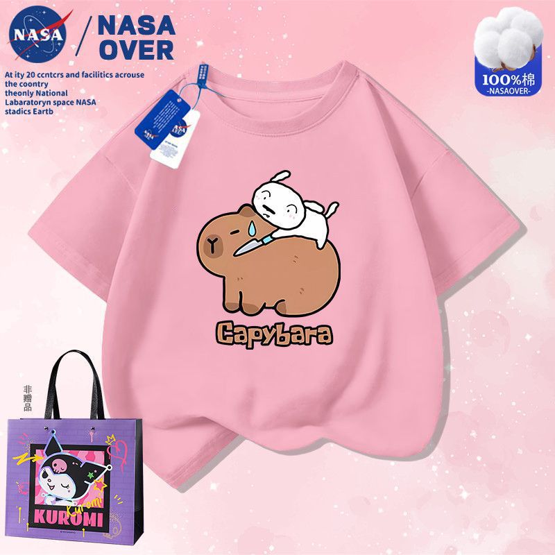 Nasa Joint Cute Nini Middle And Big Kids Casual Wear Cartoon Kapibala Cotton Printed Short-Sleeved Super Cute T-Shirt - Image 1