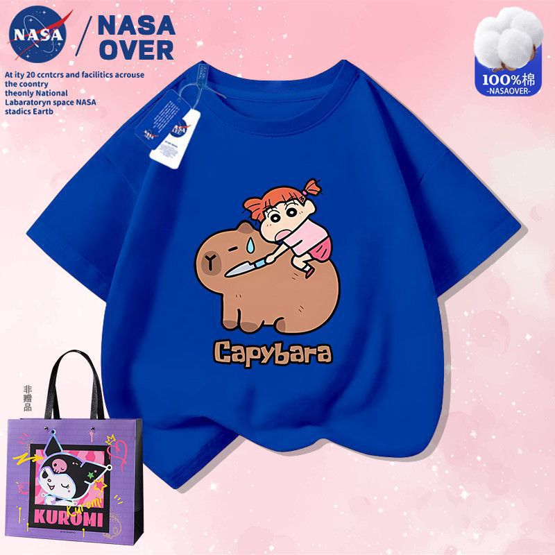 Nasa Joint Cute Nini Middle And Big Kids Casual Wear Cartoon Kapibala Cotton Printed Short-Sleeved Super Cute T-Shirt - Image 5