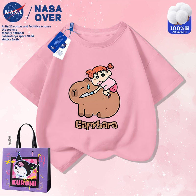 Nasa Joint Cute Nini Middle And Big Kids Casual Wear Cartoon Kapibala Cotton Printed Short-Sleeved Super Cute T-Shirt - Image 4