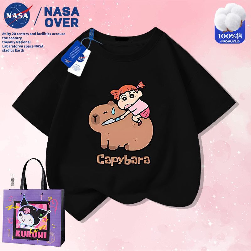 Nasa Joint Cute Nini Middle And Big Kids Casual Wear Cartoon Kapibala Cotton Printed Short-Sleeved Super Cute T-Shirt - Image 3