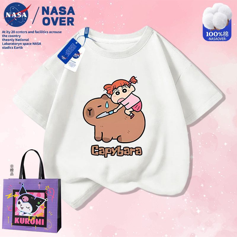 Nasa Joint Cute Nini Middle And Big Kids Casual Wear Cartoon Kapibala Cotton Printed Short-Sleeved Super Cute T-Shirt - Image 2