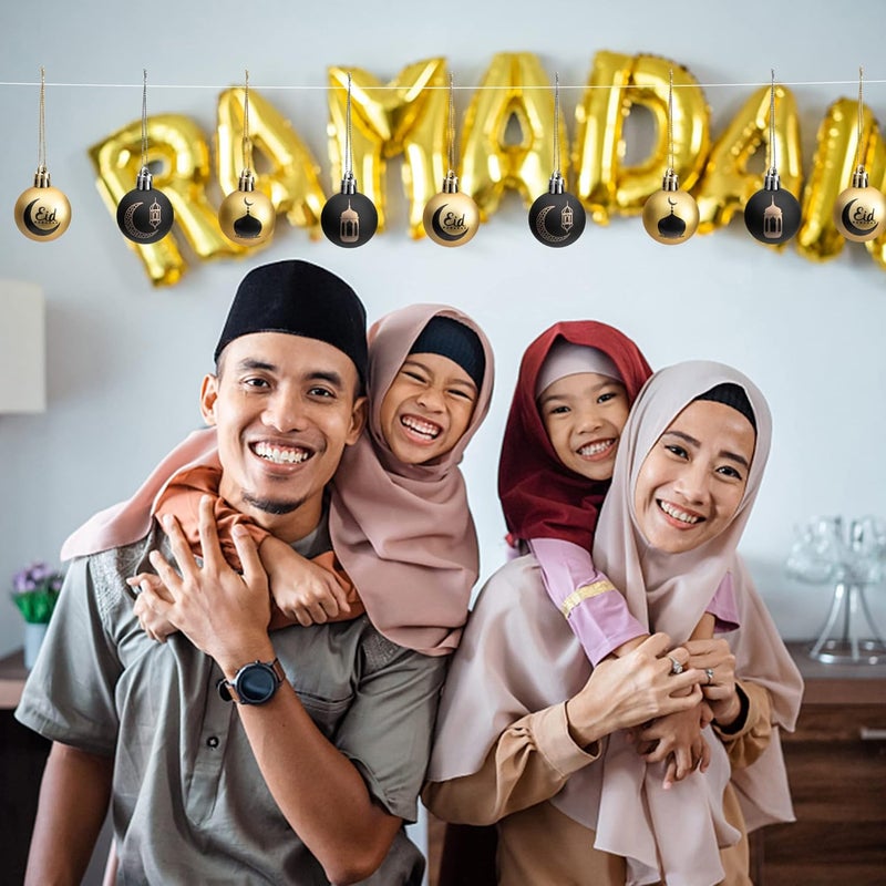 Iceyyyy 24 PCS Ramadan Ornament Ball, 1.57" Black Gold Eid Mubarak Hanging Balls, Ramadan Mubarak Ornaments for Islamic Muslim Tree Party Decor - Image 5