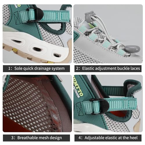 HUMTTO Women's Amphibious Hiking Water Shoes Summer Outdoor Non-Slip Closed Toe Water Sandals River Shoes 10 Grey Green - Image 2