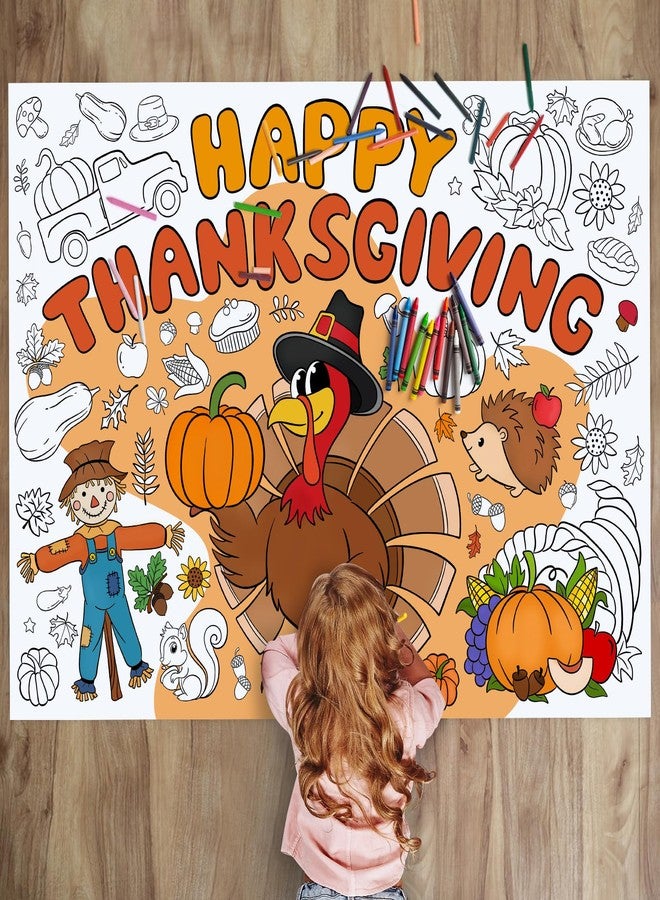 Sophena Fall Thanksgiving Coloring Poster 43.3x31.5 Inches Giant Drawing Paper Crafts for Kids Table Decorations, Color Your Own Autumn Crafts Mats for Thankful Activity Happy Thanksgiving Pumpkin Turkey - Image 1