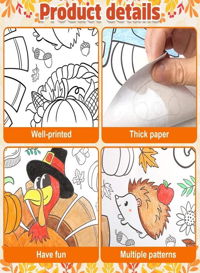 Sophena Fall Thanksgiving Coloring Poster 43.3x31.5 Inches Giant Drawing Paper Crafts for Kids Table Decorations, Color Your Own Autumn Crafts Mats for Thankful Activity Happy Thanksgiving Pumpkin Turkey - Image 2
