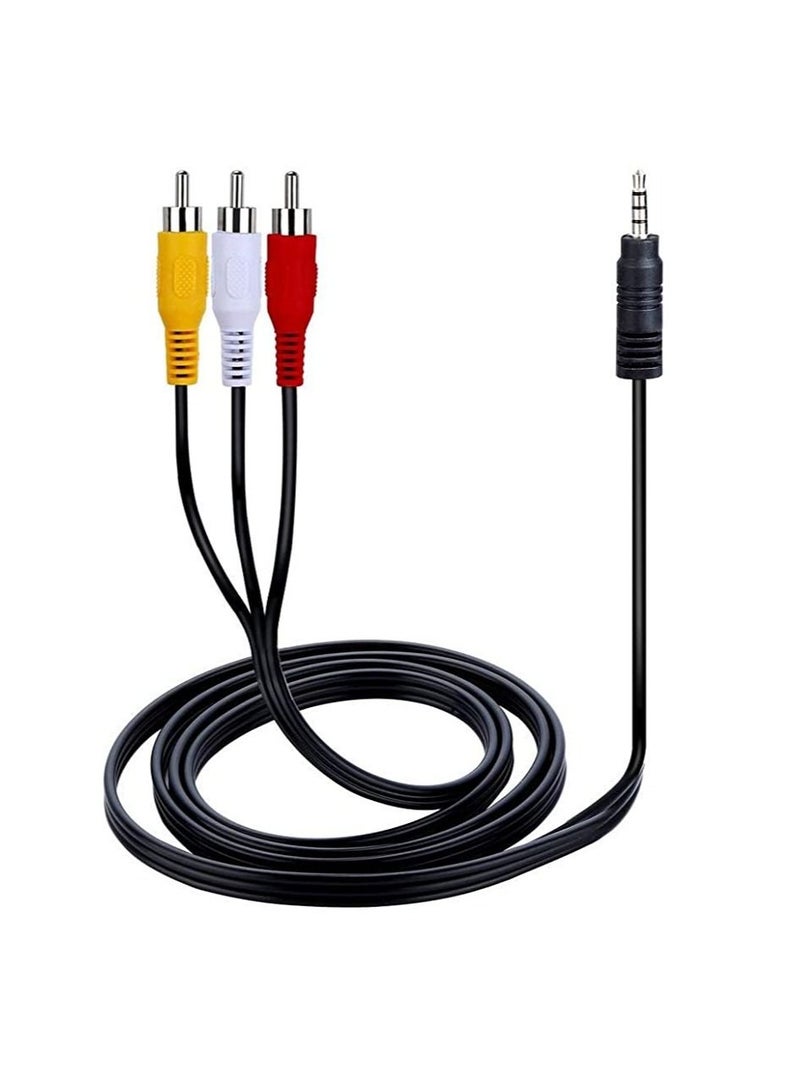 ليدين Video input lead 3.5 mm to RCA AV Camcorder Video Cable,Male to 3RCA Male Stereo Audio Video AUX Cable for Smartphones,MP3, Tablets,Speak(1.5m) - Image 1
