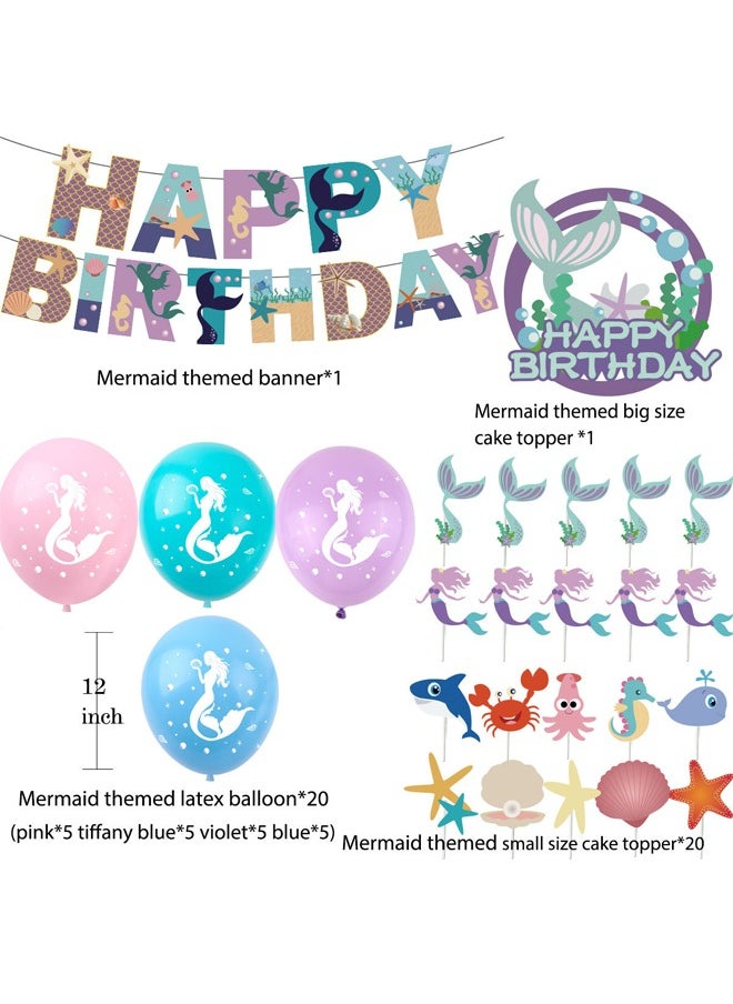 Zeemey - Mermaid Balloon Set with Happy Birthday Banner,Cake Topper,Perfect for Graduation Baby Shower Birthday Bachelorette Party Backdrop Decoration,Suitable for Indoor and Outdoor - Image 1