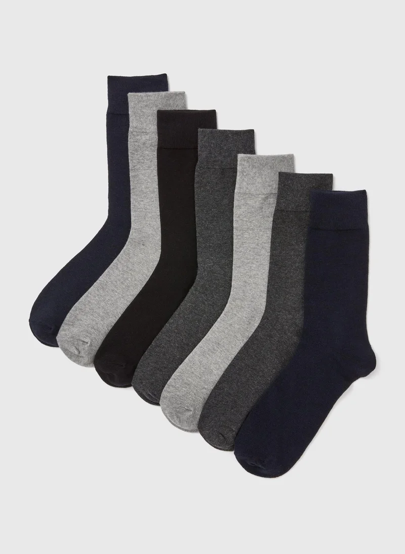 Matalan 7 Pack Grey/ Marl/ Navy Plain Socks