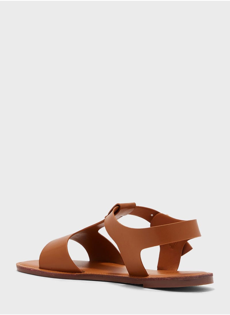 Ginger - Cutout Ankle Strap Flat Sandal Tan - Image 1
