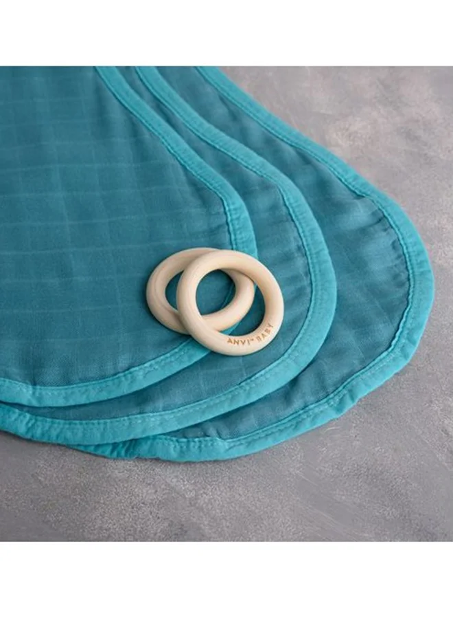 أنفي بيبي Set of 3 Organic Bamboo Burp and Bib Cloth Emerald Blue
