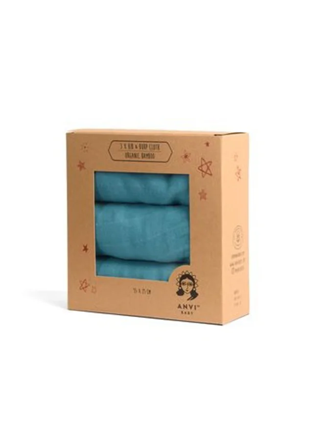 أنفي بيبي Set of 3 Organic Bamboo Burp and Bib Cloth Emerald Blue