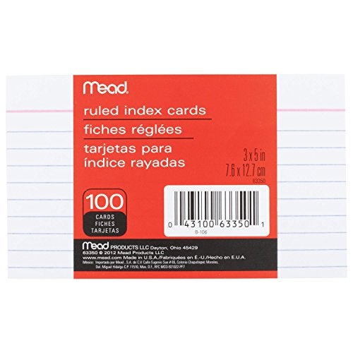 Mead 3 x 5-Inch Index Cards, Ruled, 100 Count, White (63350) Pack Of 2 - Image 1