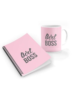 Stylizedd Stylizedd Designer Printed Coffee Mug + A5 Spiral Notebook Memo Notepad Journal Personalised Combo Gift Set  - Girl Boss -Pink  - Image 1