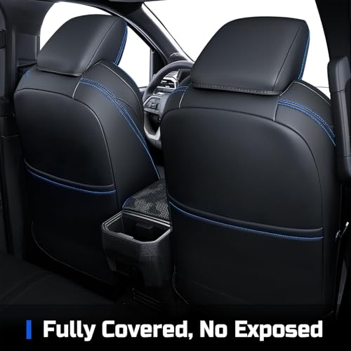 bgucar Leather Seat Covers Custom Fit for 2024-2026 Tacoma Gen 4th Double Cab - Fully Covered - Fit Like a Glove - Center Console Armrest Covers Included - Camouflage Black & Blue Stitching - Image 4